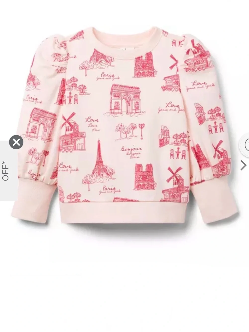 Janice and Jack Paris Puff Sleeve Sweatshirt Sz 10